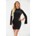 Sexy Black irregular Mini Long Sleeve Dress